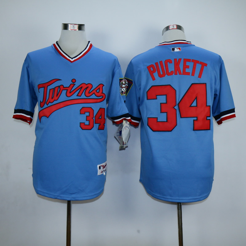 Men Minnesota Twins 34 Puckett Blue Throwback MLB Jerseys1